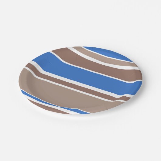 Bruine en blauwe strepen papieren bordje (Gekanteld)