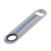 Bruine en blauwe strepen speed flessenopener (Voorkant Gekanteld)