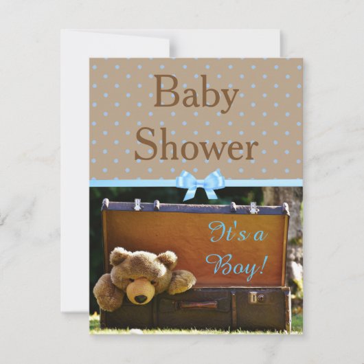 Bruine en blauwe teddybeer Baby shower uitnodiging (Voorkant)