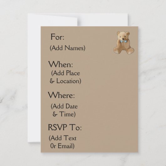 Bruine en blauwe teddybeer Baby shower uitnodiging (Achterkant)