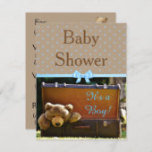 Bruine en blauwe teddybeer Baby shower uitnodiging (Voorkant / Achterkant)