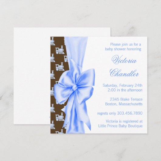 Bruine en blauwe trein Baby Boy Shower Kaart (Voorkant / Achterkant)