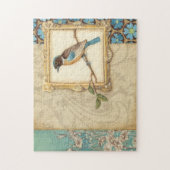 Bruine en blauwe vogel op een bijkantoor die omhoo legpuzzel (Verticaal)