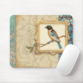 Bruine en blauwe vogel op een bijkantoor die omhoo muismat (Met muis)