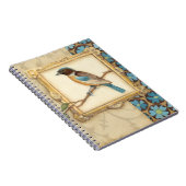 Bruine en blauwe vogel op een bijkantoor die omhoo notitieboek (Rechterzijde)