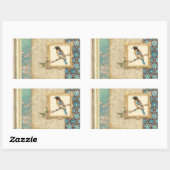 Bruine en blauwe vogel op een bijkantoor die omhoo rechthoekige sticker (Vel)