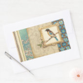 Bruine en blauwe vogel op een bijkantoor die omhoo rechthoekige sticker (Envelop)