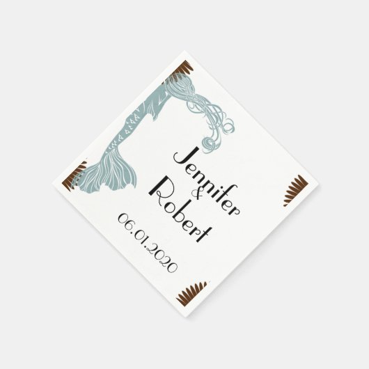 Bruine en Blauwgroen Art Deco Posh bruiloft servet (Hoek)