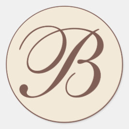 Bruine en Crème Monogrammed Envelop Afdichtingen Ronde Sticker