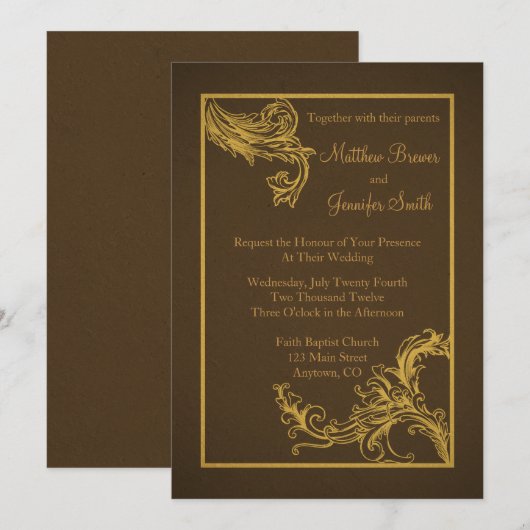 bruine en goudbaronke swoosh Wedding Kaart (Voorkant / Achterkant)