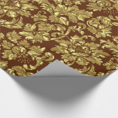 Bruine en gouden  bloemdamast cadeaupapier (Hoek)