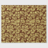 Bruine en gouden  bloemdamast cadeaupapier (Vlak)