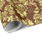 Bruine en gouden  bloemdamast cadeaupapier (Rol Hoek)