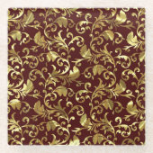 Bruine en gouden bloemdamast glazen onderzetter (Voorkant)