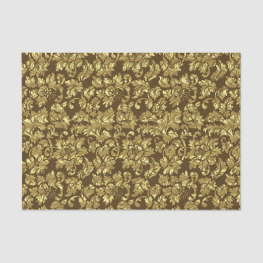 Bruine en gouden  bloemdamast tissuepapier (Voorkant)