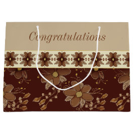 Bruine en gouden bloemen groot cadeauzakje