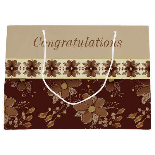 Bruine en gouden bloemen groot cadeauzakje (Voorkant)