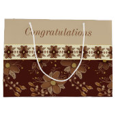 Bruine en gouden bloemen groot cadeauzakje (Achterkant)