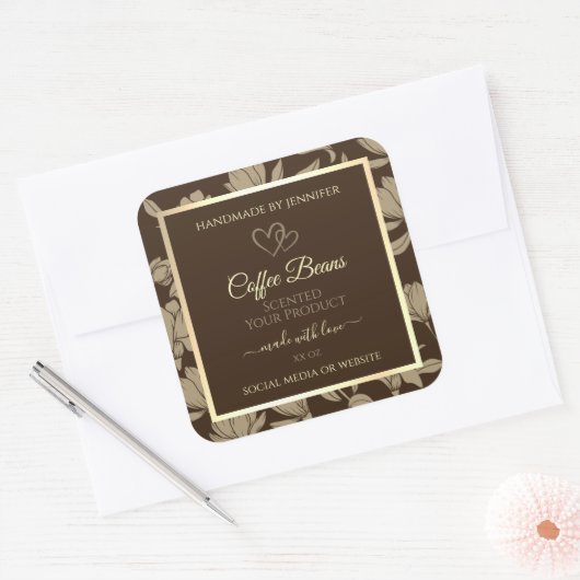 Bruine en Gouden Bloemen Product Etiketten met Har (Envelop)