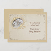 Bruine en gouden bloemring dragende uitnodiging (Voorkant / Achterkant)