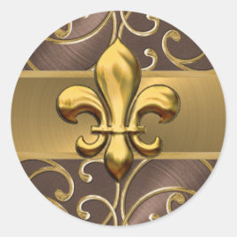 Bruine en gouden filigraan krullen Fleur de Lis Ronde Sticker