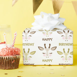 Bruine en gouden Giraffe in Birthday Cadeaupapier