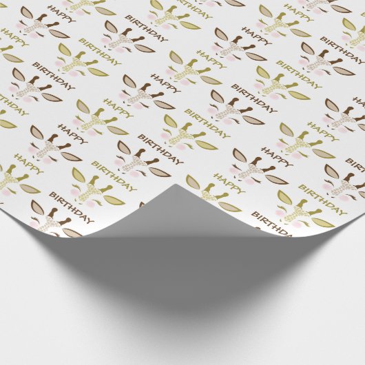 Bruine en gouden Giraffe in Birthday Cadeaupapier (Hoek)