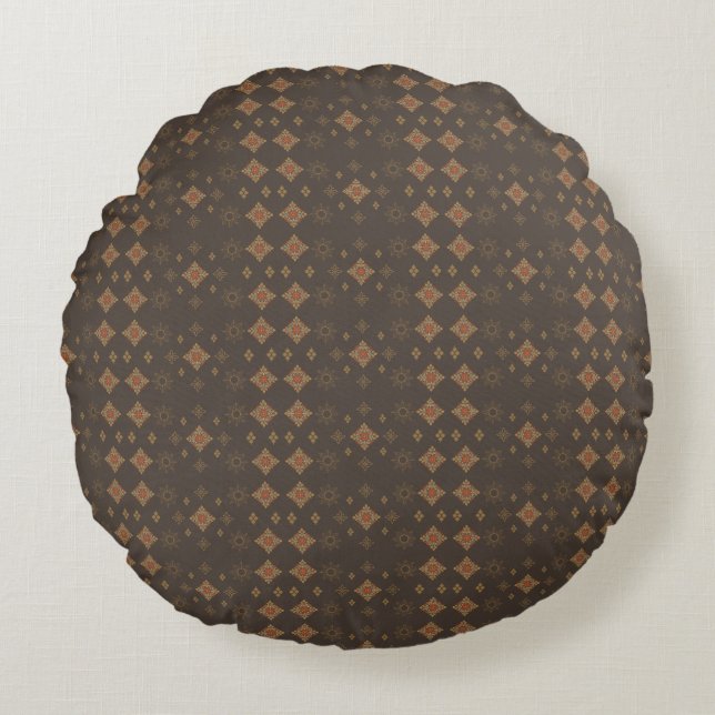 Bruine en gouden retro vibes rond kussen (Voorkant)