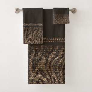 Bruine en gouden zebra wilde dierenprint exotische bad handdoek