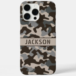 Bruine en grijze camouflage gepersonaliseerd iPhone 16 pro max hoesje
