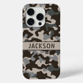 Bruine en grijze camouflage gepersonaliseerd iPhone 15 pro case