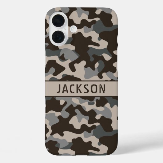 Bruine en grijze camouflage gepersonaliseerd Case-Mate iPhone case (Achterkant)