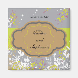 Bruine en grijze Floral Wedding Magnet Favor
