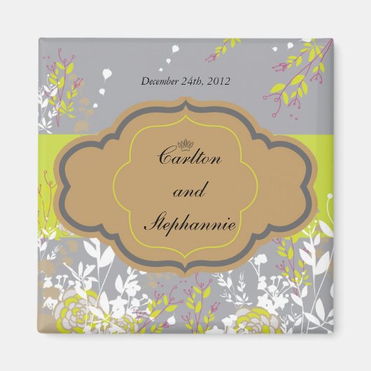 Bruine en grijze Floral Wedding Magnet Favor (Voorkant)