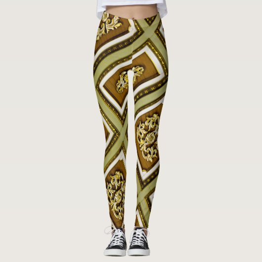 Bruine en groene architectuur leggings (Voorkant)