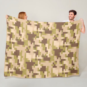 Bruine en groene digitale camouflage fleece deken