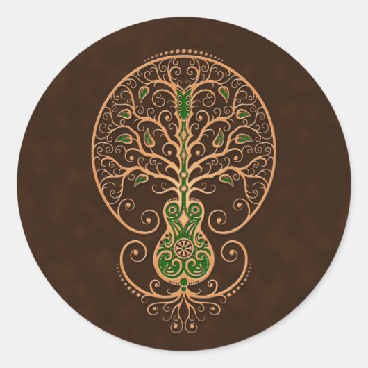 Bruine en groene gitaar Tree of Life Ronde Sticker (Voorkant)