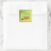 Bruine en groene koffiebord vierkante sticker (Tas)