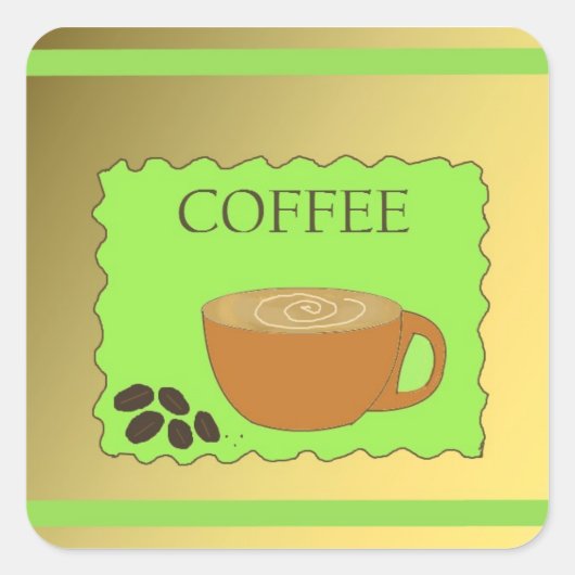 Bruine en groene koffiebord vierkante sticker (Voorkant)