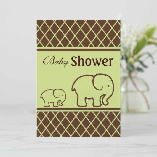 Bruine en groene olifanten en diamanten Baby showe Kaart (Staand voorkant)