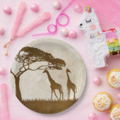 Bruine en ivoorkleurige Afrikaanse Giraffe Bruilof Papieren Bordje (Feest)