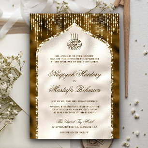 Bruine en ivoorkleurige gouden glitter boog moslim kaart