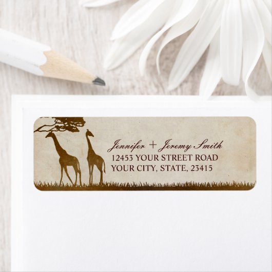 Bruine en ivoren Afrikaanse Giraffe Wedding Etiket (Insitu)