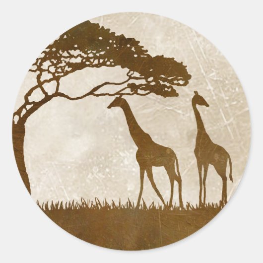 Bruine en ivoren Afrikaanse Giraffe Wedding Ronde Sticker (Voorkant)