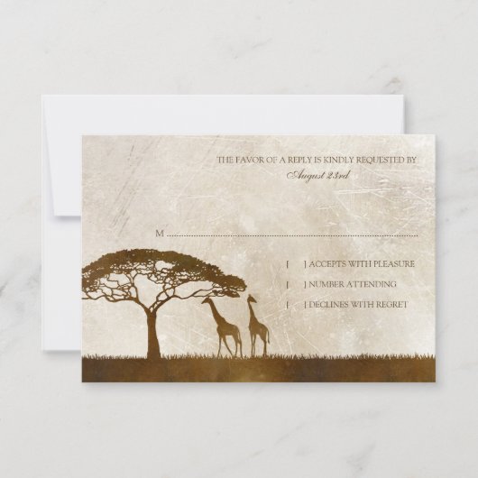 Bruine en ivoren Afrikaanse Giraffe Wedding rsvp (Voorkant)