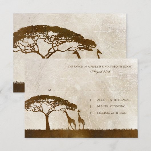 Bruine en ivoren Afrikaanse Giraffe Wedding rsvp (Voorkant / Achterkant)