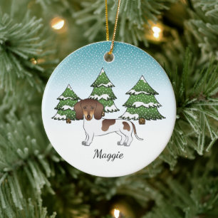 Bruine En Lichtbruine Schorthaar Dachshund Met Vle Keramisch Ornament