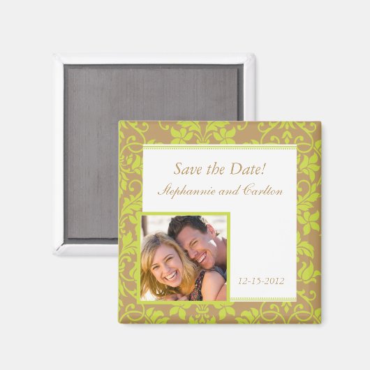 Bruine en limoengroene damasten aankondigingsmagne magneet (Voorkant / Achterkant)