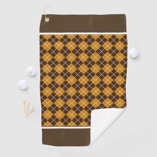 Bruine en Oranje argyle Golfhanddoek (Insitu)