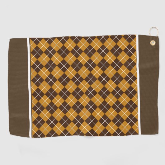 Bruine en Oranje argyle Golfhanddoek (Horizontaal)